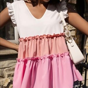 NEW Boutique Pink & White Top